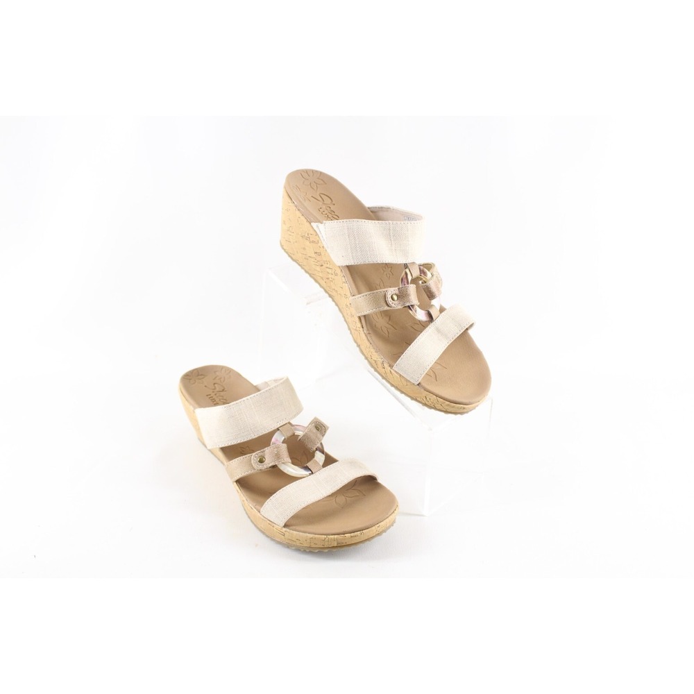 Skechers Beverlee Sail Away Luxe Foam Wedge Beige Sandals Shoes 32953 Womens 10